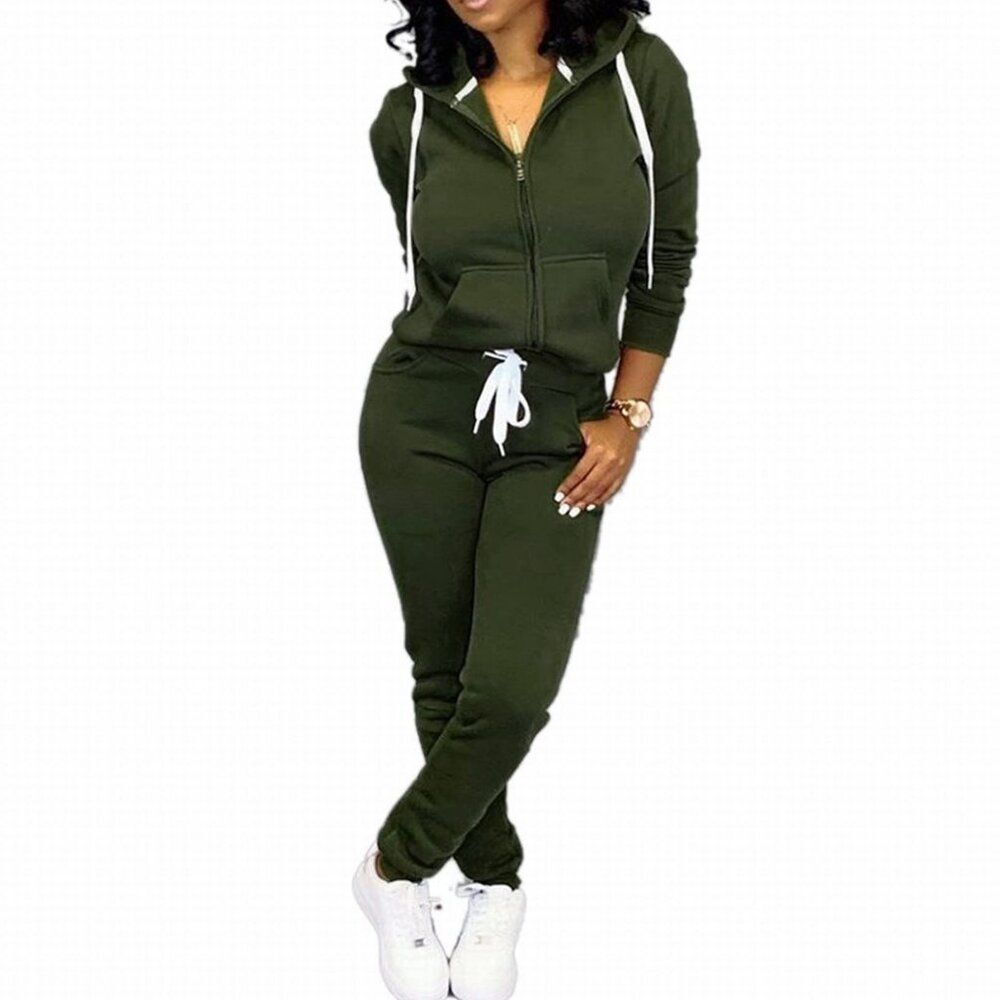 Athleisure Wear Zip Hoodie Jogger Set Casual 2 Piece  Casual Street Wear